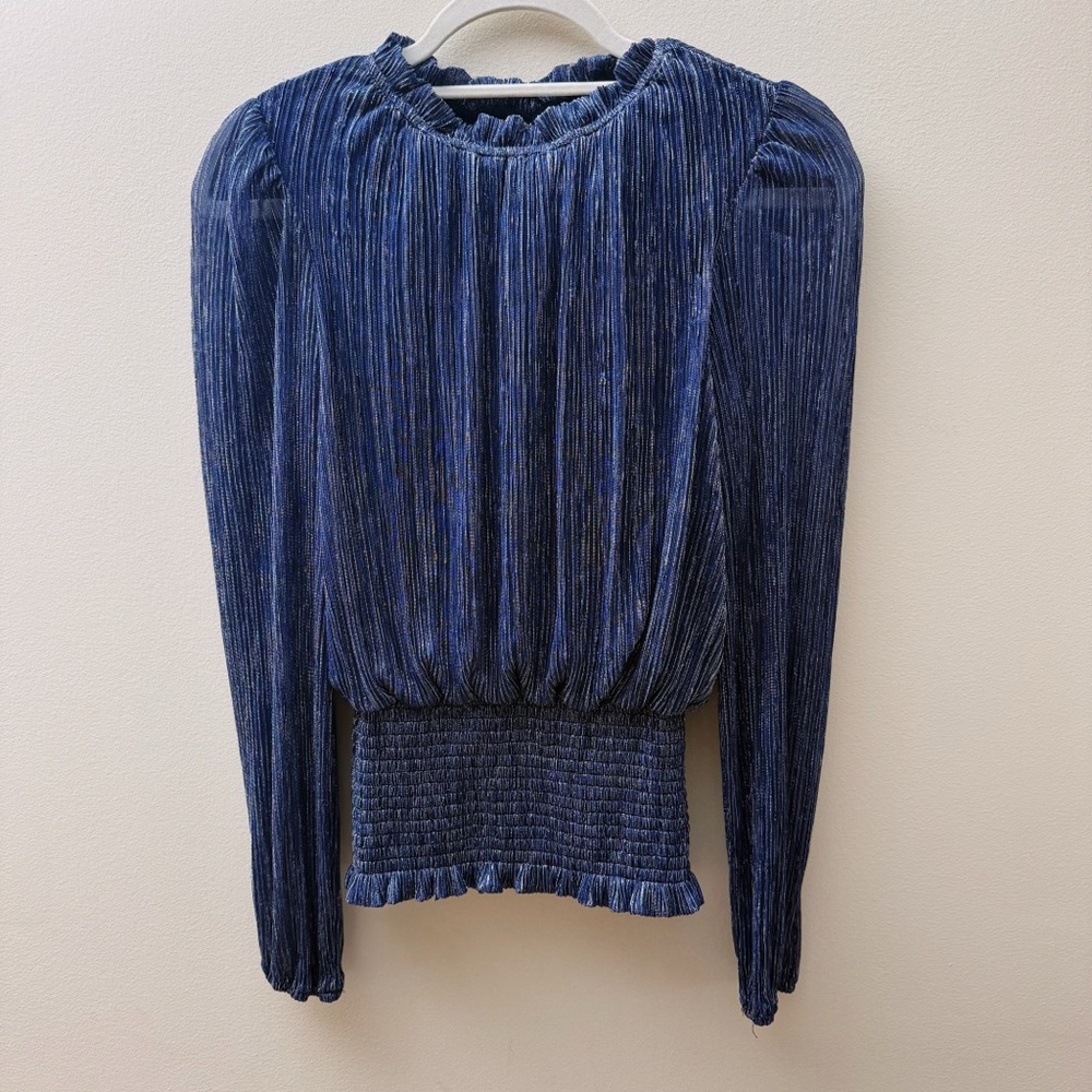 Joie Blue Long-Sleeve Smocked Blouse